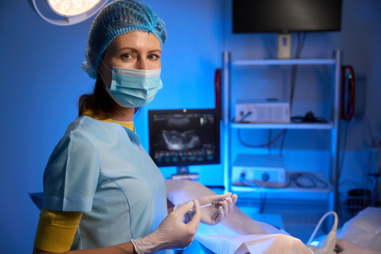 Doctor preparing for medical procedure.