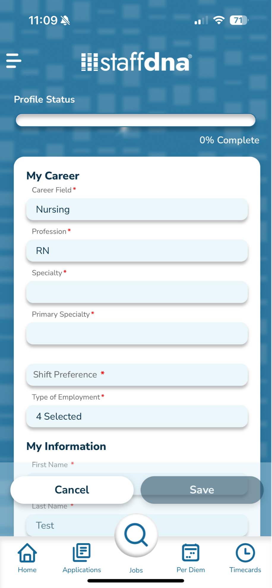 Finding a Job You Love Has Never Been Easier 3 General Information page insife the StaffDNA mobile app