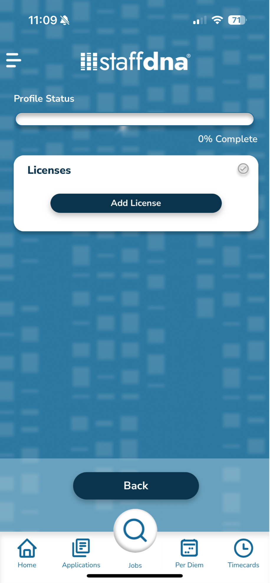 Finding a Job You Love Has Never Been Easier 6 License section of the StaffDNA mobile app