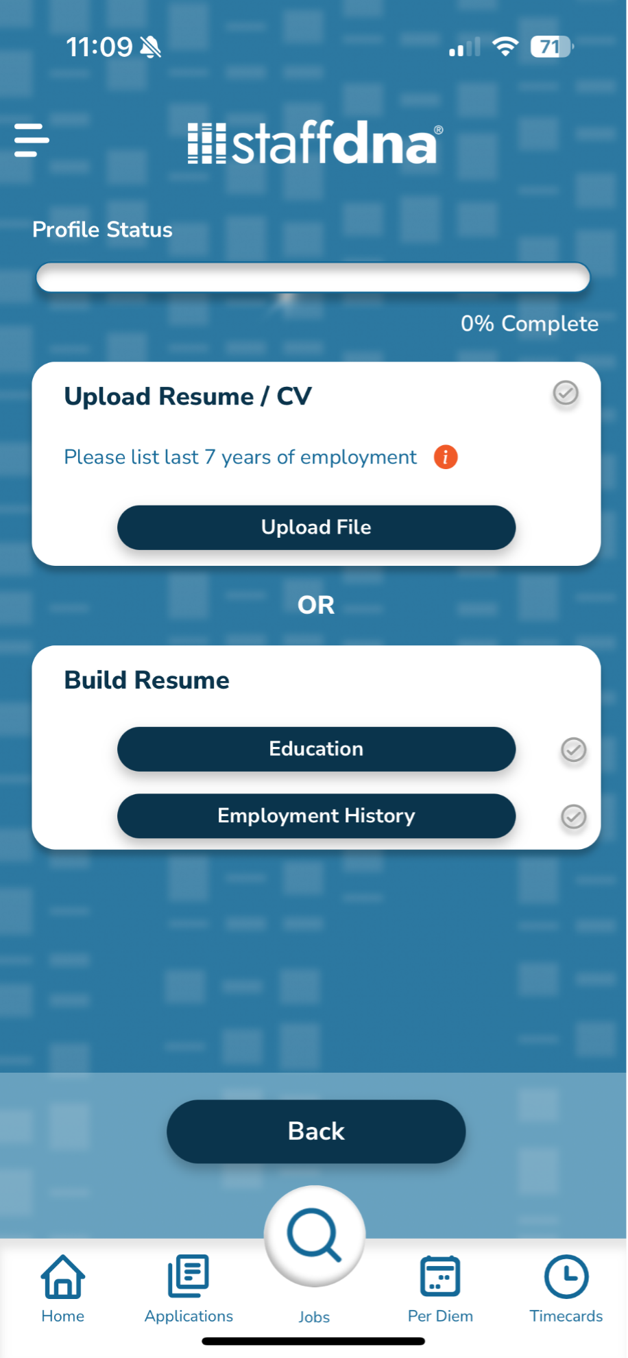 Finding a Job You Love Has Never Been Easier 4 Resume section within the StaffDNA mobile app