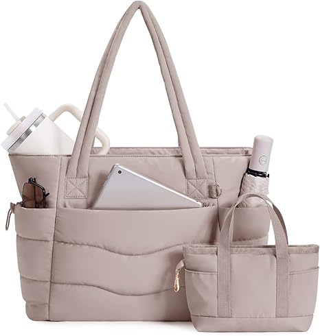 Wandering Nature Work Tote Bag with Cup Holder, Nurse Bag 2 Set, 15.6" Laptop Compartment &amp; Trolley Sleeve for Women, Travel
